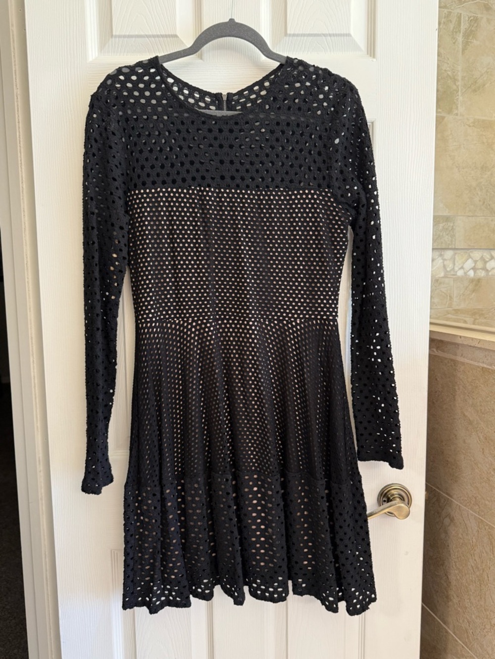 BCBGMaxAzria Black Long-Sleeve Eyelet Fit-and-Flare Dress